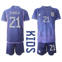 Camiseta Argentina Paulo Dybala #21 Segunda Equipación Replica Mundial 2022 para niños mangas cortas (+ Pantalones cortos)